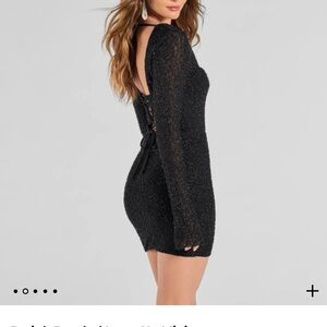 Windsor Black beaded Bodycon Dress with Bell Sleeves and Square Neck